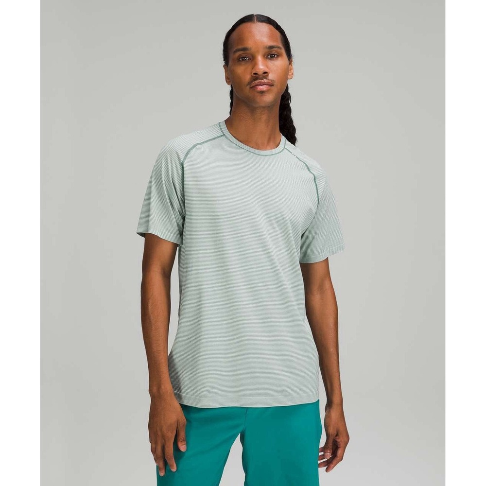 Lululemon Metal Vent Tech Short Sleeve 2.0 Spandex Stripe White /Tidewater Tea M